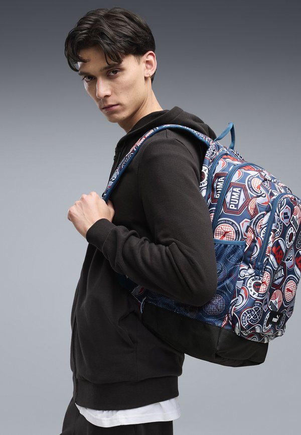 Puma PUMA ACADEMY AOP BACKPACK UNISEX - Rucksack - midnight petrol-for all time red-running badges aop