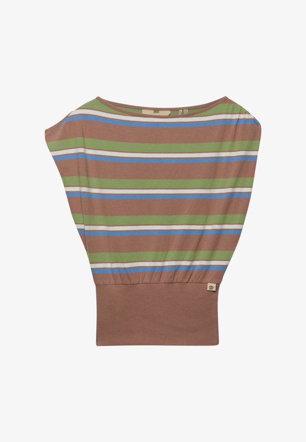 Superdry & Co SUPERDRY DEEP RIB STRIPE BARDOT TOP.. - Print T-shirt - brown green stripe