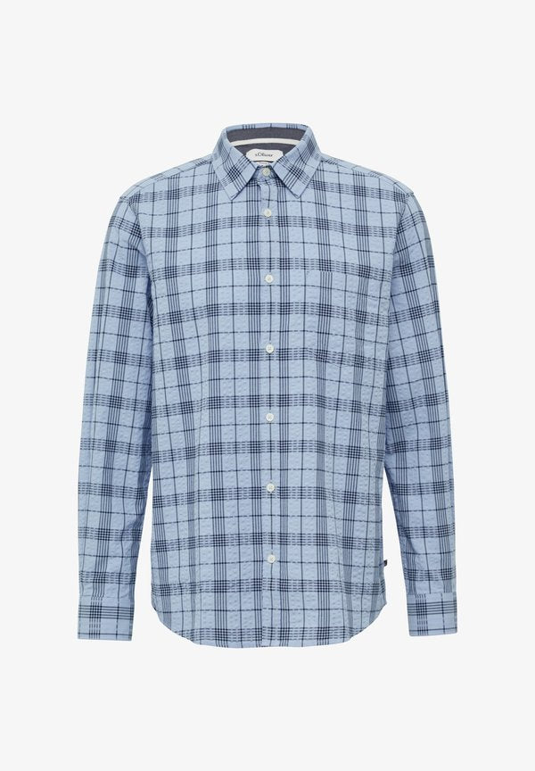 s.Oliver REGULAR FIT KARIERTES MIT KENTKRAGEN - Shirt - himmelblau