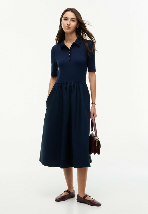 Tommy Hilfiger TOMMY HILFIGER MIDI FIT AND FLARE POLO DRESS - Shirt dress - dark blue