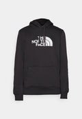 Schwarzer Kapuzenpullover aus Baumwollmischung, mit Kängurutasche, verstellbarem Kordelzug an der Kapuze und Frontgrafik in weißem Text und Logo.
