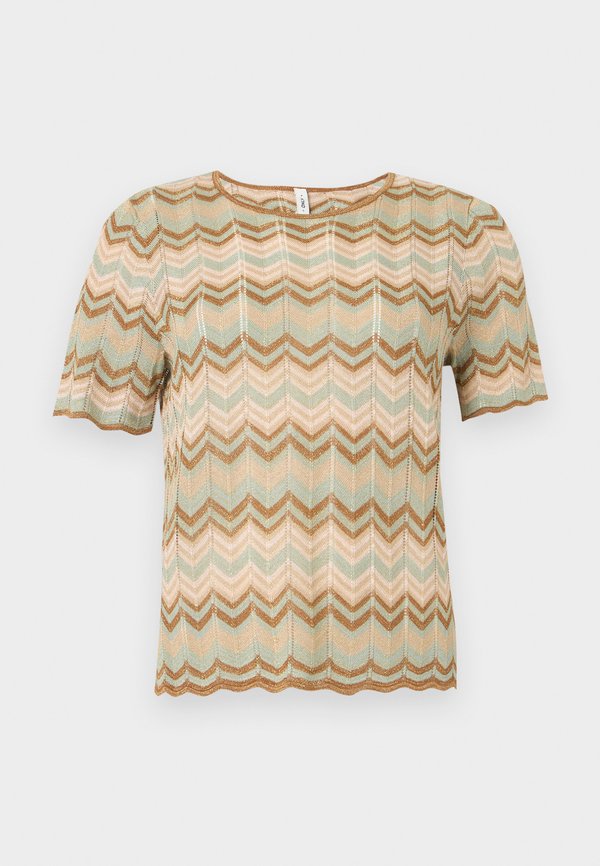 ONLY ONLASTER GLITTER O NECK TEE - Print T-shirt - foxtrot/jadeite/humus/gold-coloured