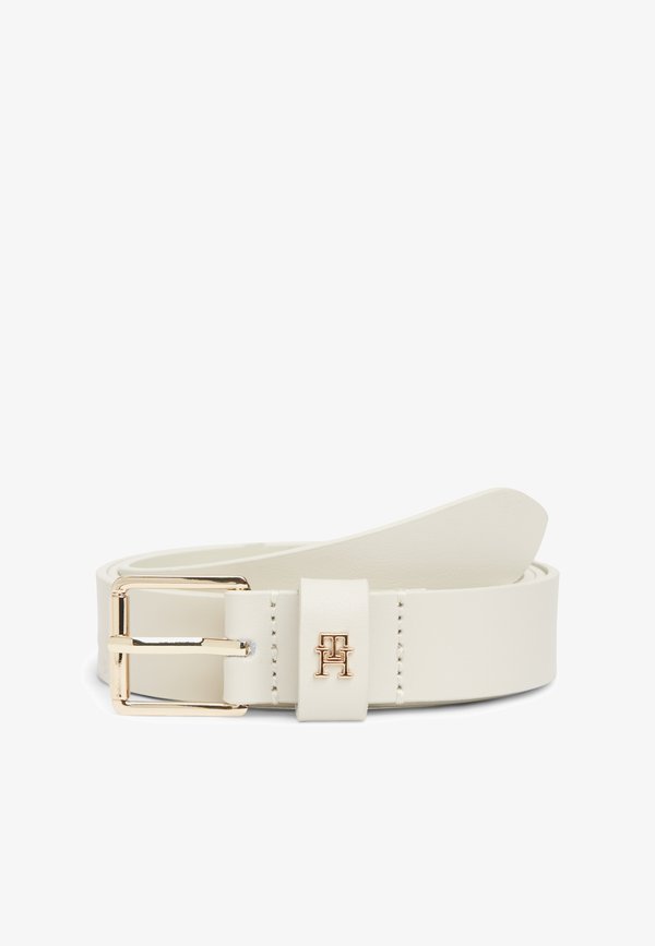 Tommy Hilfiger TH MONOGRAM SHINY LEATHER BELT - Belt - soft cream