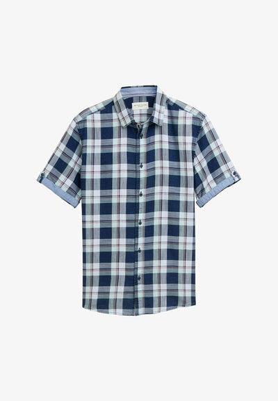 TOM TAILOR REGULAR FIT KURZARM MIT KAROMUSTER - Shirt - indigo mint green check