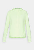 Hellegrüne Nike-Jacke mit Kapuze, elastischen Bündchen und Saum. Hat eine glatte, matte Textur und ein kleines weißes Logo auf der linken Brust.