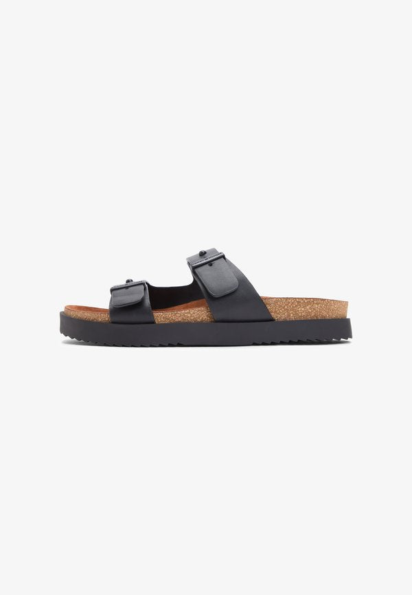 Tommy Hilfiger PIN BUCKLE CORK MIDSOLE LEATHER SANDALS - Sandals - black