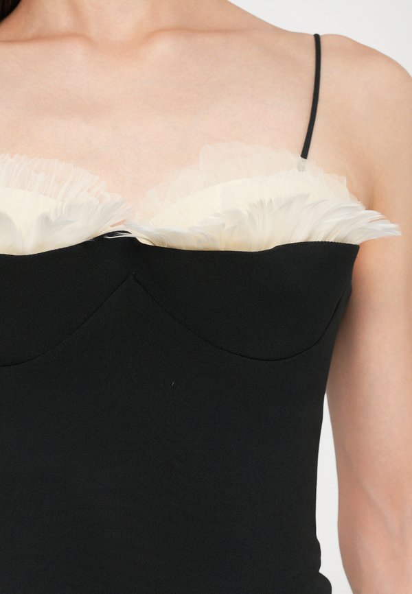 David Koma RUFFLE FEATHER BALCONETTE BRA OPEN LEG MIDI DRESS