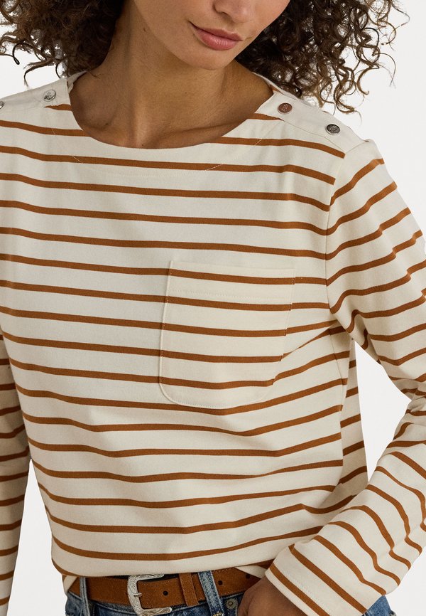 Lauren Ralph Lauren Petite STRIPED JERSEY SNAP-TRIM BOATNECK TOP