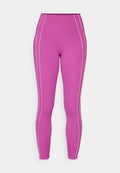 Figurbetonte Sportleggings aus leuchtend pinkem Stoff mit hohem Bund und kontrastierenden, hellgrauen Seitennähten. Sanfte Textur, dehnbares Material.