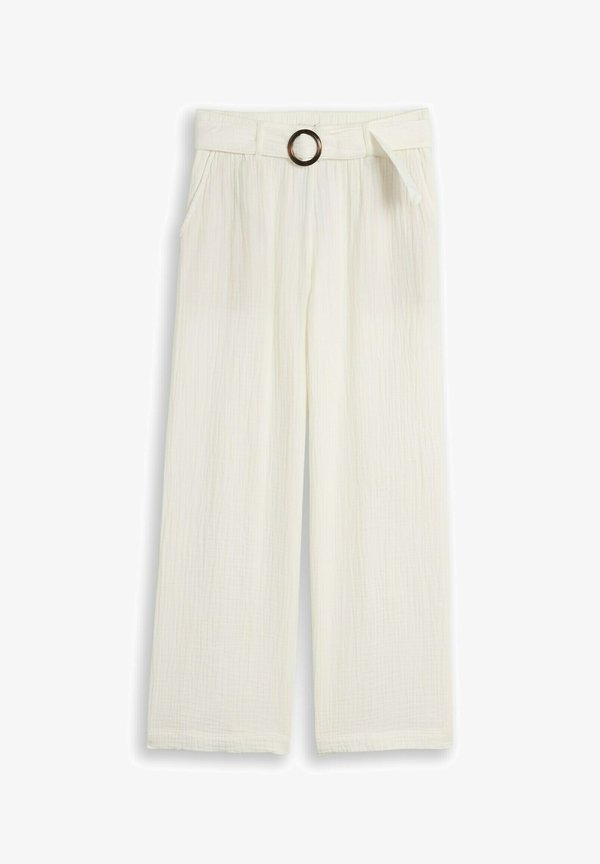 TOM TAILOR TOM TAILOR HOSEN & CHINO MUSSELIN WIDE LEG HOSE MIT GÜRTEL - Trousers - whisper white