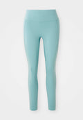 Hellblaue Leggings aus dehnbarem Stoff, mit einem hohen Taillenbund und einem glatten, unauffälligen Design ohne Verzierungen.