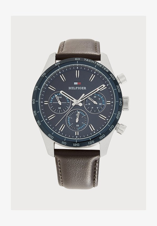 Tommy Hilfiger HAMPTON - Chronograph watch - silver-coloured/brown/blue