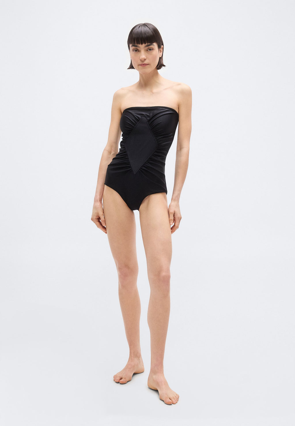 ADRIANA DEGREAS SOLID FRILLED STRAPLESS SWIMSUIT