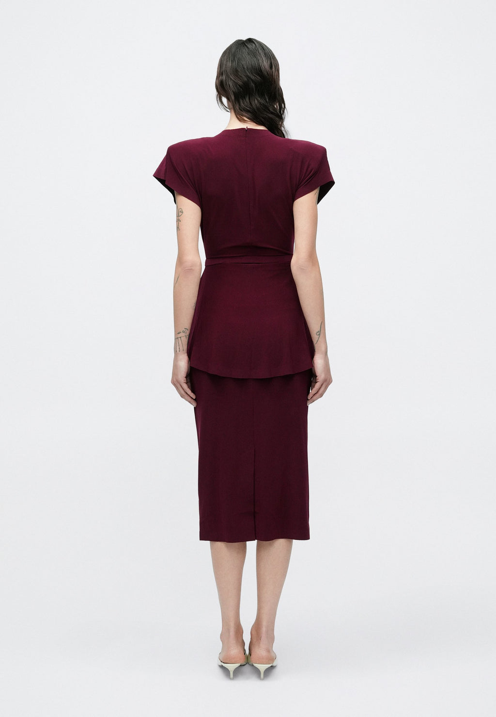 Norma Kamali SLEEVE SHOULDER PAD PEPLUM DRESS TO MIDCALF