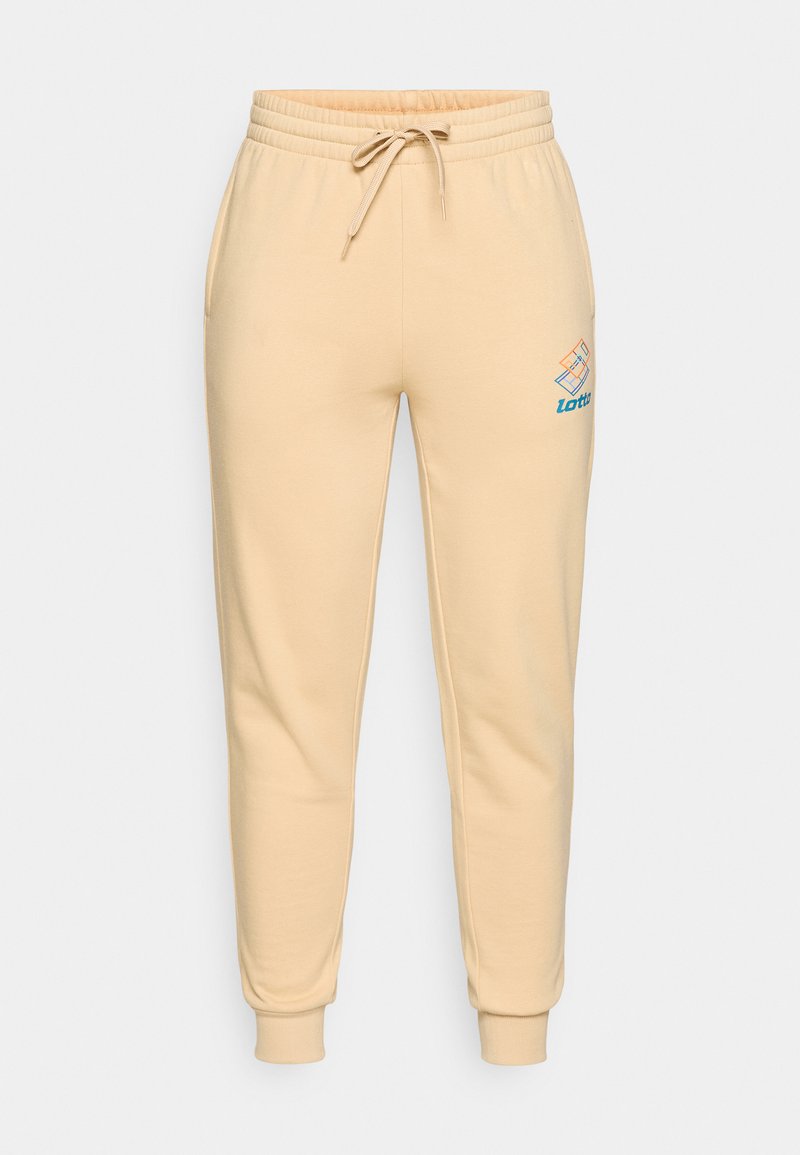 Helle beige Jogginghosen aus weichem Baumwollmix, mit einem elastischen Bund und Zugband, seitlichen Taschen und einem Logo auf dem Oberschenkel.