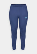 Marineblaue Sporthose aus Stretchstoff, mit elastischem Bund und einem hellblauen Nike-Logo am linken Oberschenkel.