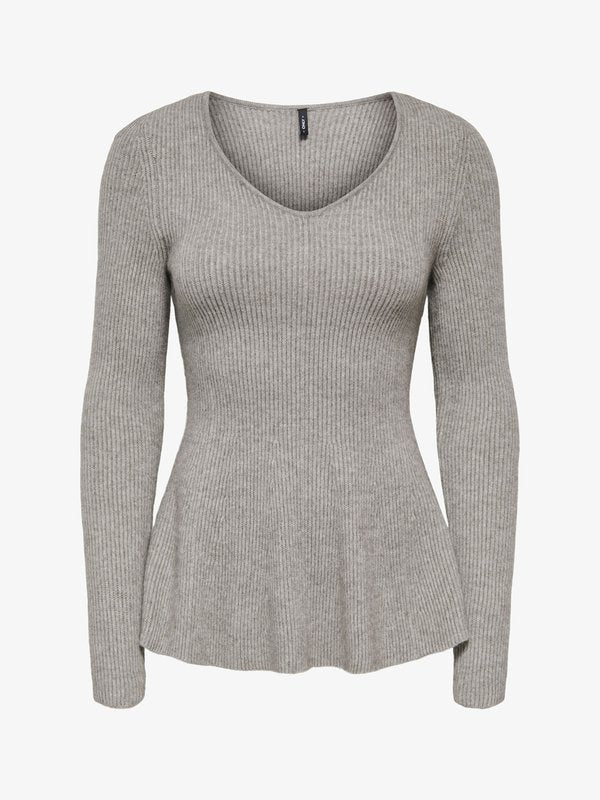 ONLY ONLIBI V NECK RIB PEPLUM  - Jumper - medium grey melange