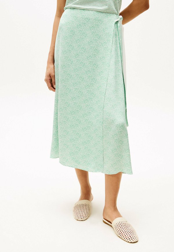 Tommy Hilfiger SATEEN - A-line skirt - illustrated wave  fort green