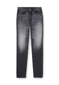 Herren Jeans im Straight-Leg-Schnitt aus dunkelgrauem Denim mit leichter Ausbleichung und Waschung. Verfügt über fünf Taschen und einen Knopfverschluss.