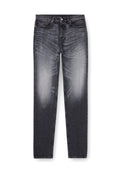 Herren Jeans im Straight-Leg-Schnitt aus dunkelgrauem Denim mit leichter Ausbleichung und Waschung. Verfügt über fünf Taschen und einen Knopfverschluss.