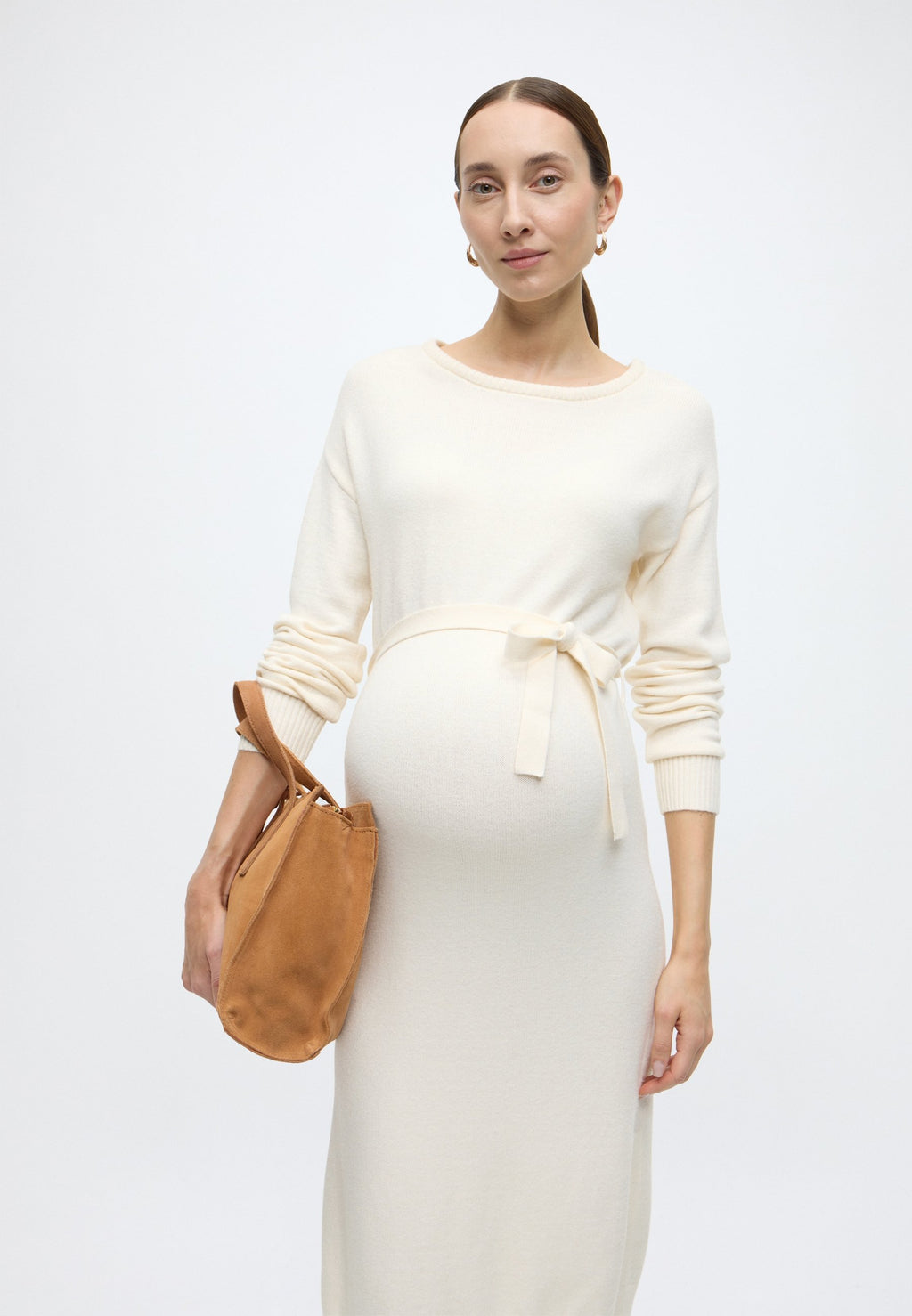 ONLY MATERNITY OLMCOSTA L/S O-NECK BELT DRESS KNT
