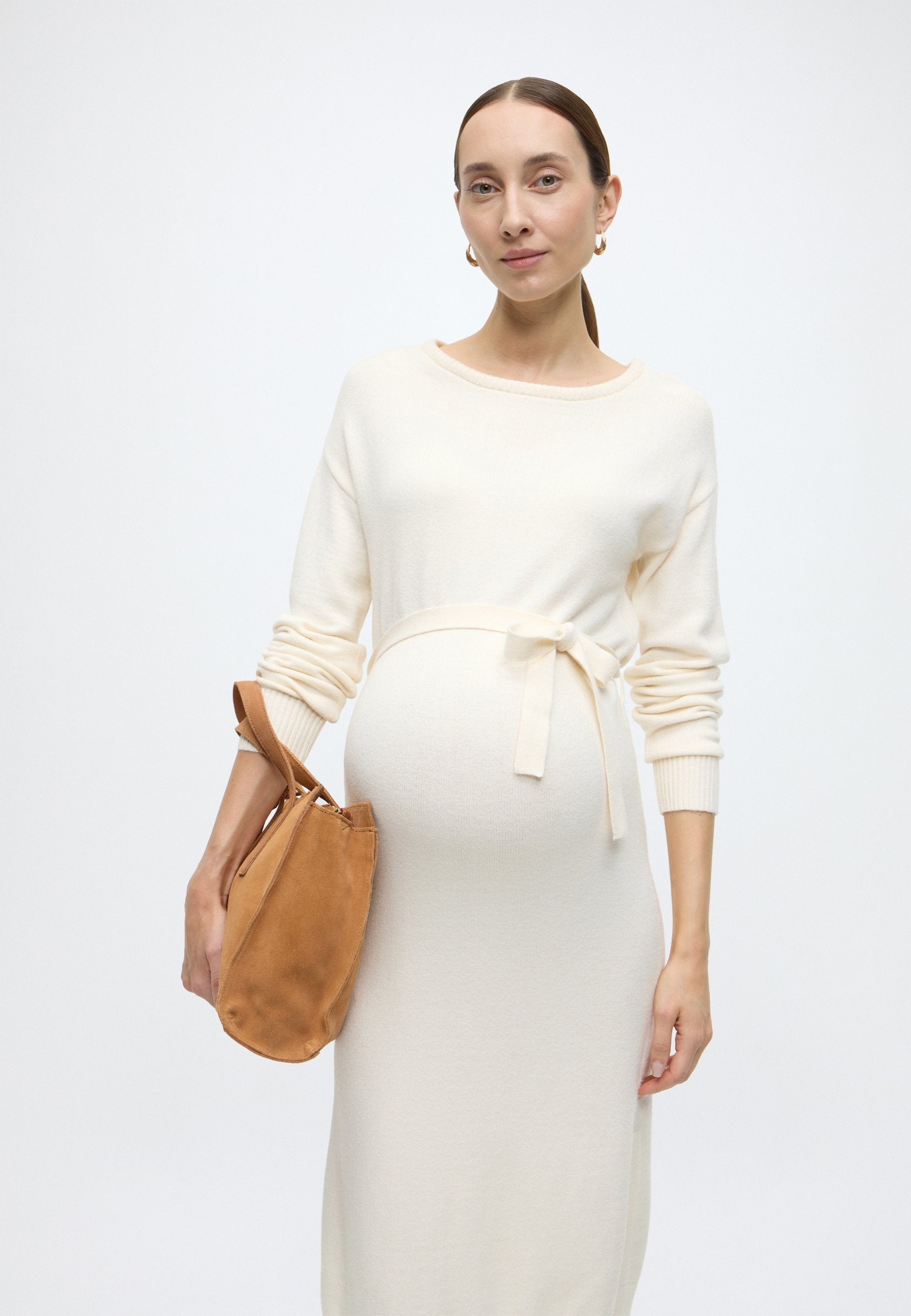 ONLY MATERNITY OLMCOSTA L/S O-NECK BELT DRESS KNT