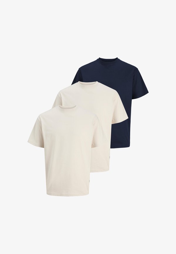 Jack & Jones JACK & JONES 3 PACK  - Basic T-shirt - creme dunkelblau