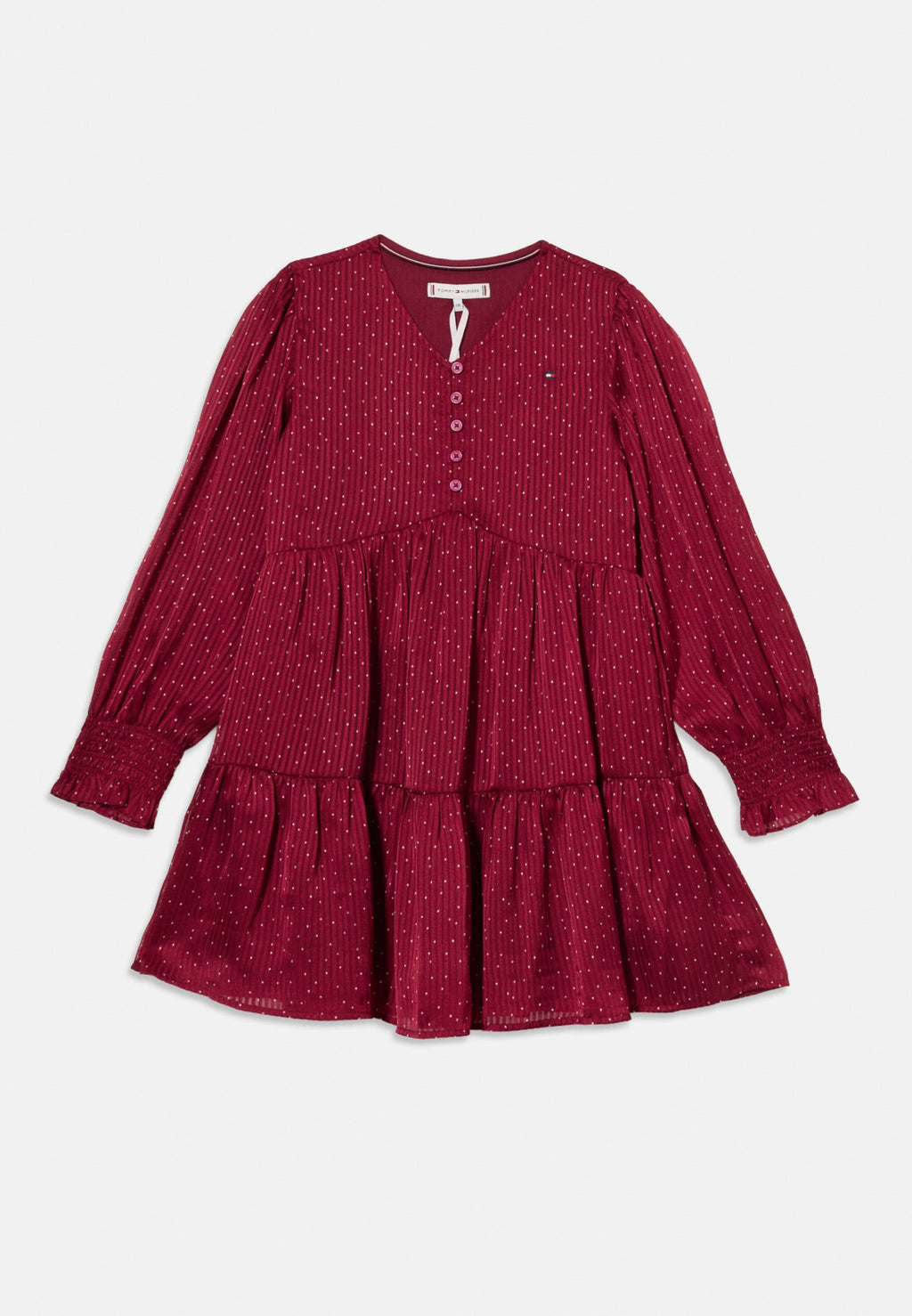 FESTIVE PRINT SMOCK DETAIL A-LINE DRESS Media 1