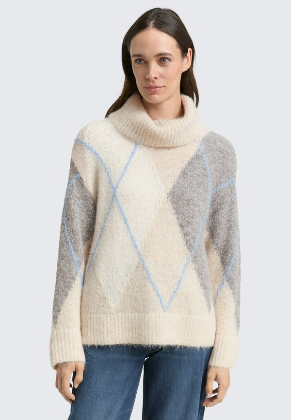 TOM TAILOR Jumper - beige grey argyle knit design