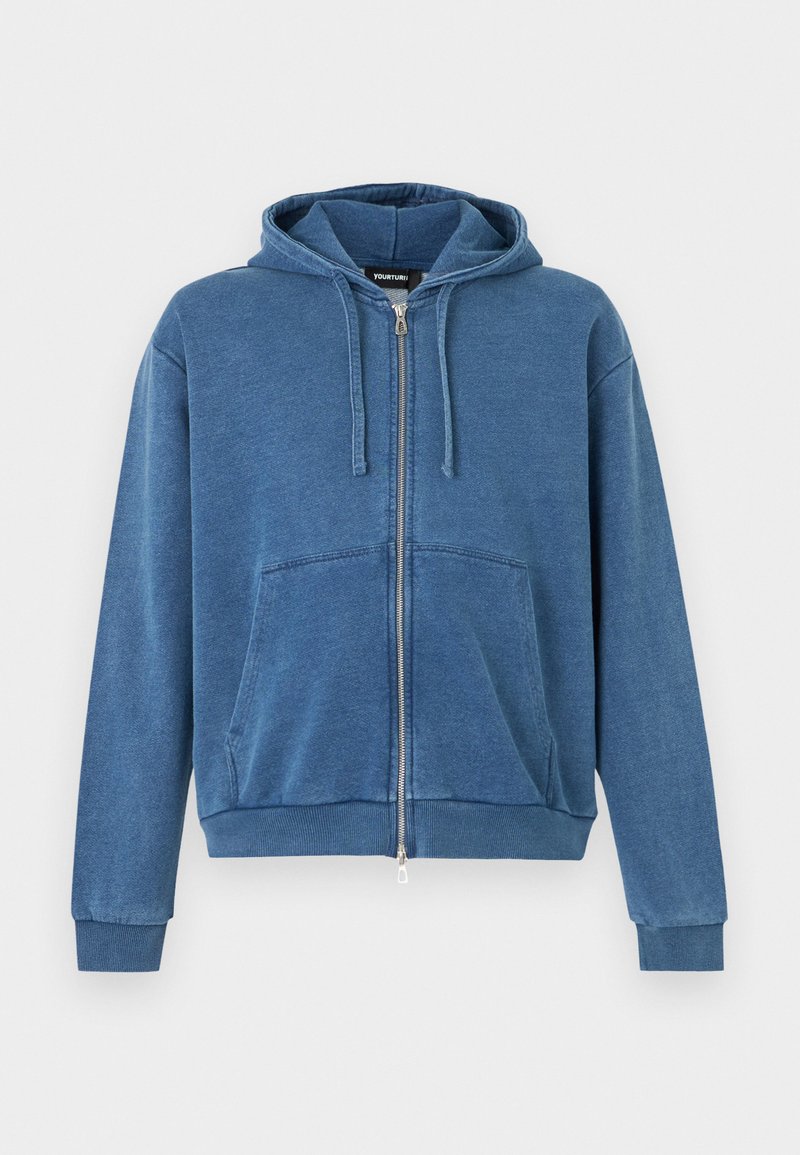 BOXY FIT DENIM LOOK ZIP-UP HOODIE Media 1