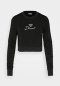 Schwarzes, long-sleeves, cropped Sweatshirt mit gerippten Bündchen und Saum, weißem Diesel-Logo und -Emblem, das auf der Brust gestickt ist.