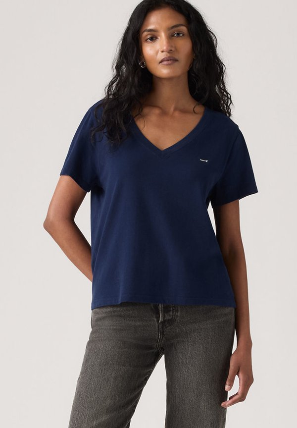 Levi's® FAVORITE V-NECK HM PEACOAT - Print T-shirt - deep peacoat navy – clean blue tone