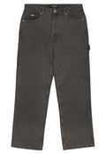 Dunkelgraue Denim-Jeans mit geradem Bein, im Fünf-Taschen-Stil und einem kleinen Seitenschlauf für zusätzliche Funktionalität.