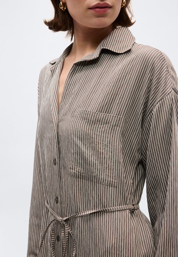Marc O'Polo SHIRT DRESS ROUND HEM BELT COLLAR SLEEVE STRUCTURED STRIPE