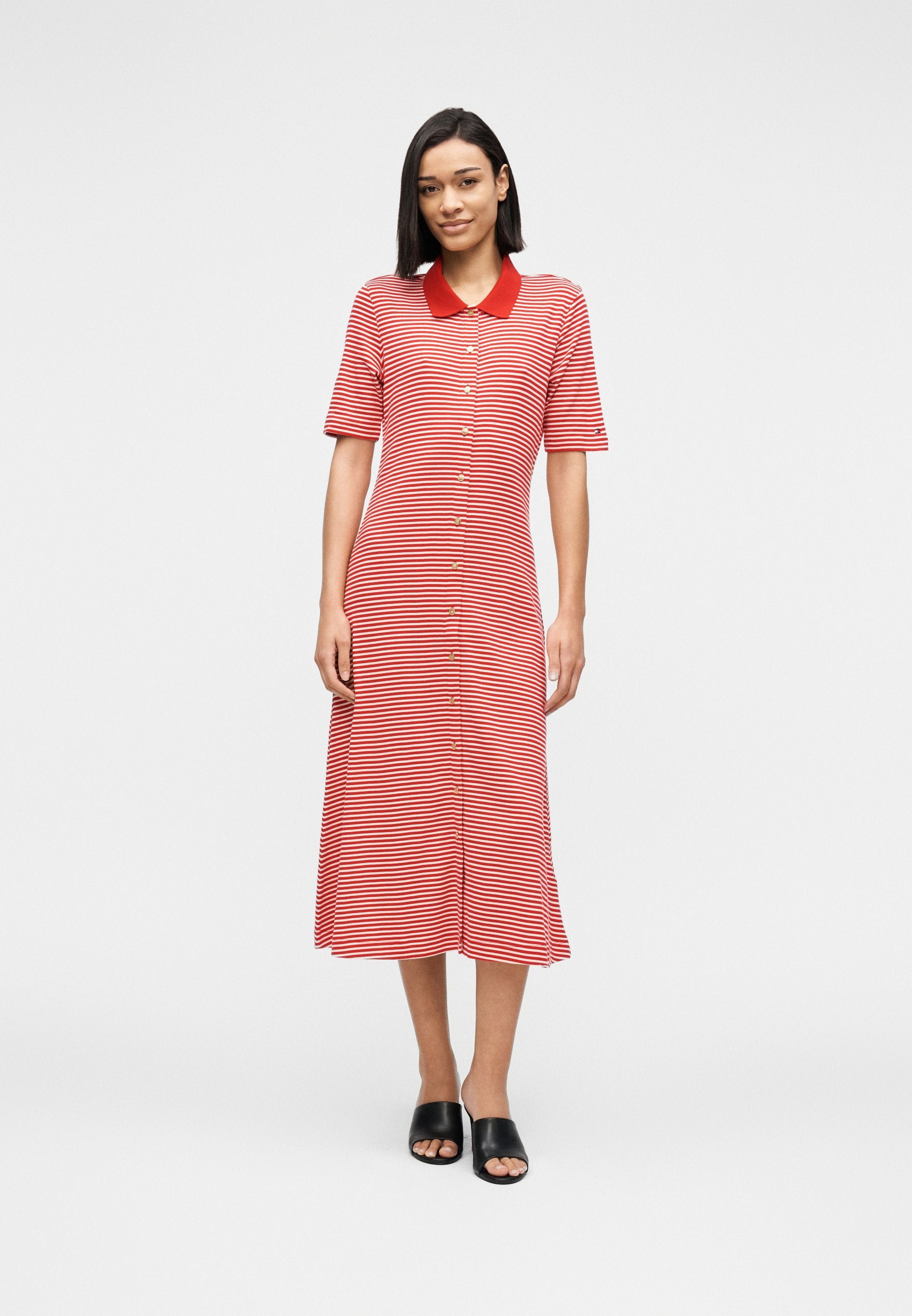 Tommy Hilfiger GOLD-TONE BUTTON MIDI POLO DRESS
