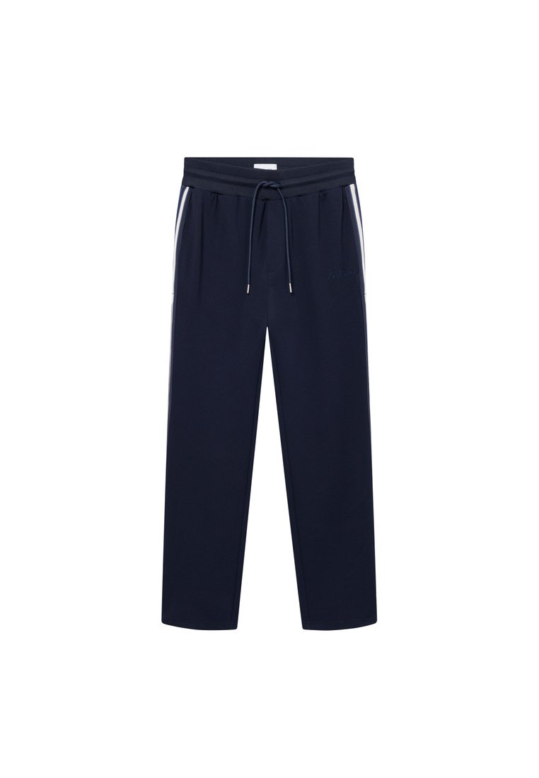 Marineblaue Sporthose mit Kordelzug an der Taille, zwei Seitenstreifen und einem dezenten gestickten Logo. Hergestellt aus weichem, dehnbarem Stoff.