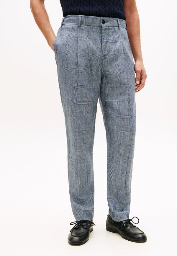 Tommy Hilfiger SMART CASUAL CHECK PURE LINEN TAPERED TROUSERS
