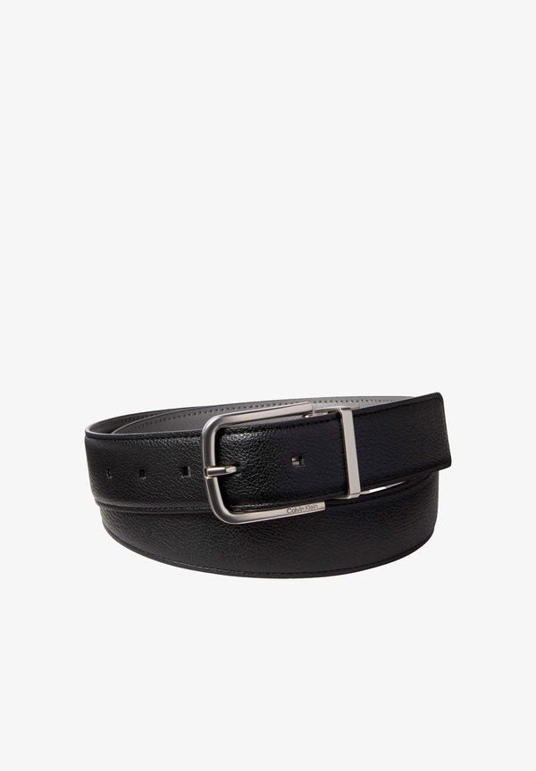 Calvin Klein ROUND BUCKLE PEBBLE 35MM REV/ADJ - Belt - black ck charcoal pewter