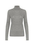 Grauer, langärmliger Rollkragenpullover aus einem weichen Material. Verfügt über eine taillierte Silhouette und ein schmales Rollkragen-Design.