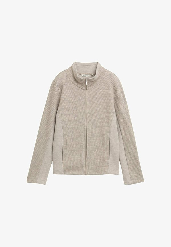TOM TAILOR MIT STEHKRAGEN - Cardigan - soft taupe melange