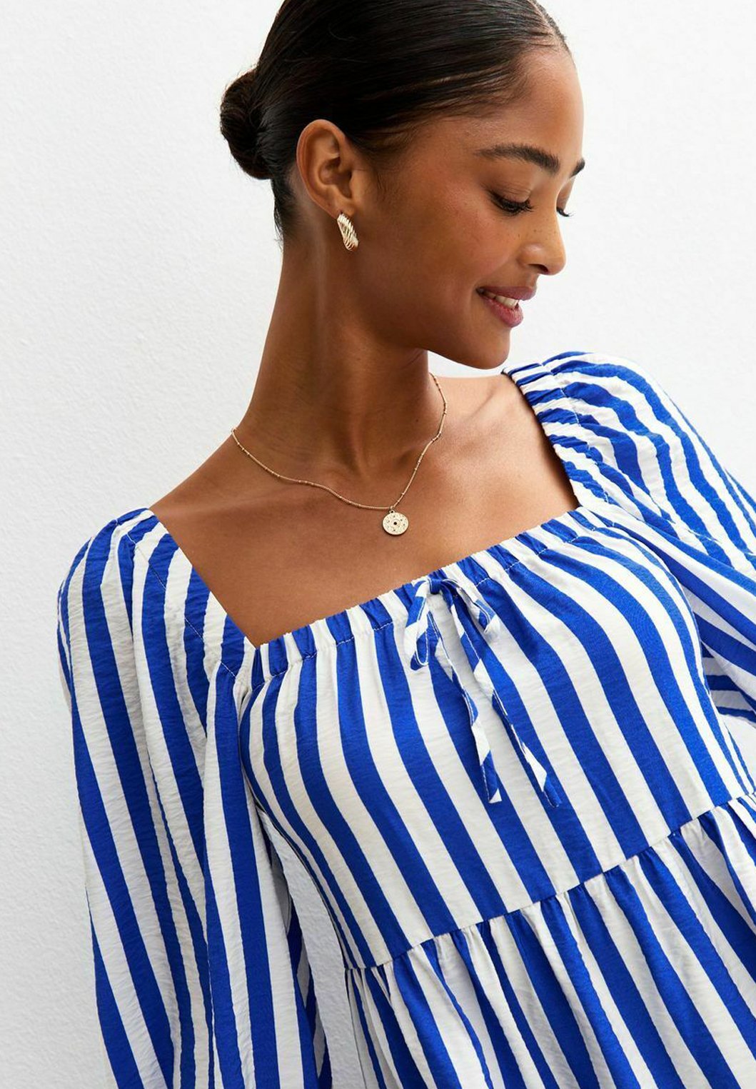 New Look STRIPED SMOCK TIERED MINI