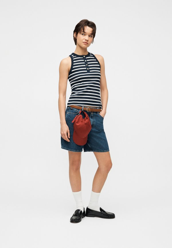 Tommy Hilfiger GOLD-TONE BUTTON SLEEVELESS HENLEY TOP