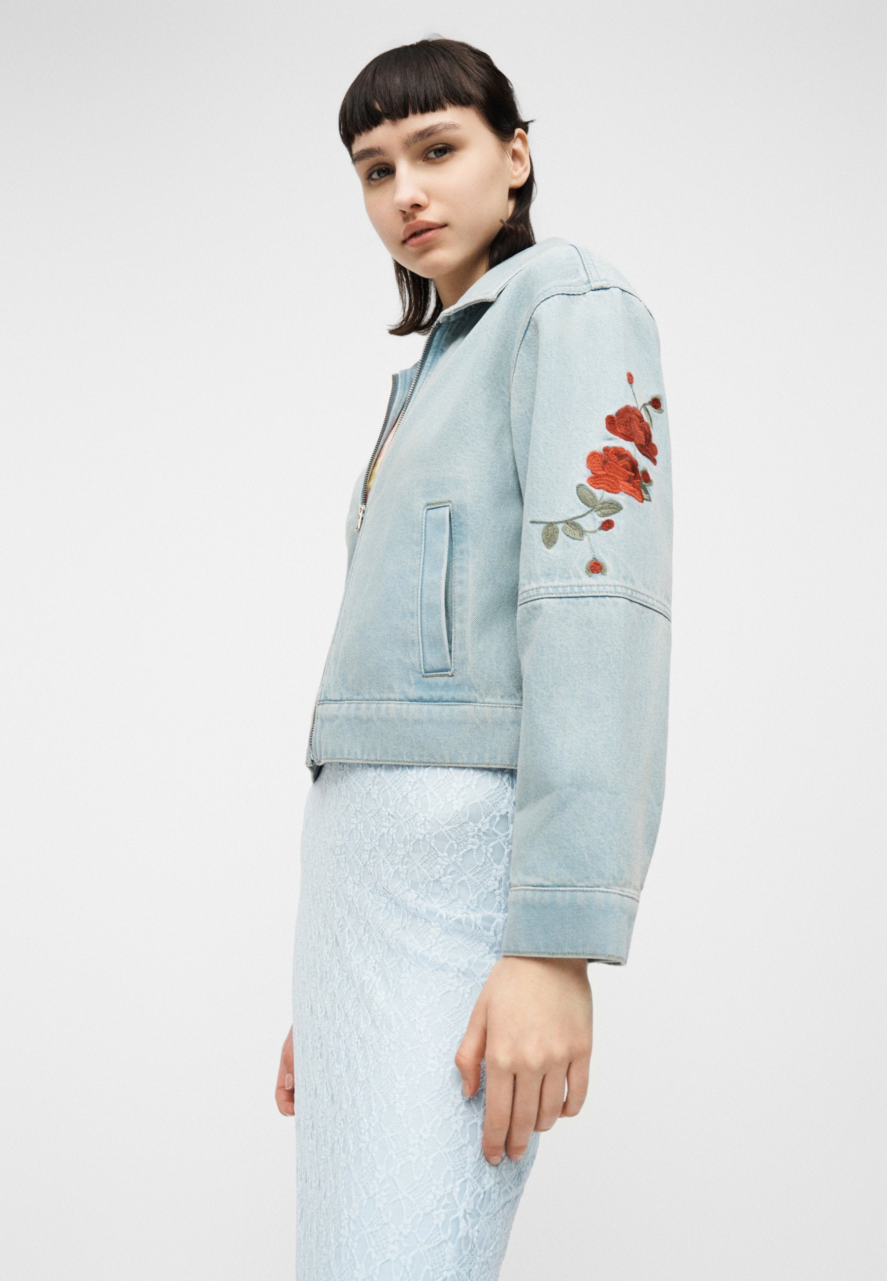 Abercrombie & Fitch ZIP FRONT JACKET ROSETTE EMBRIODERY