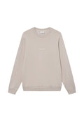 Helle beiger Sweatshirt mit rundem Halsausschnitt und langen Ärmeln. Verfügt über einen gerippten Saum und Ärmelabschlüsse, mit dem in Weiß gestickten "LES DEUX" Logo.