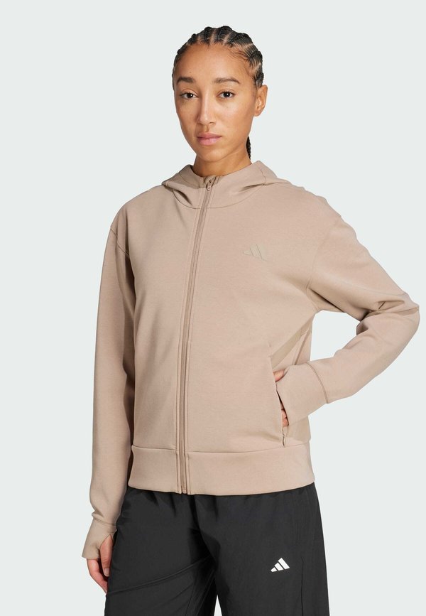 adidas Performance DESIGNED FOR TRAINING FULL ZIP HOODED - Zip-up sweatshirt - chalky brown