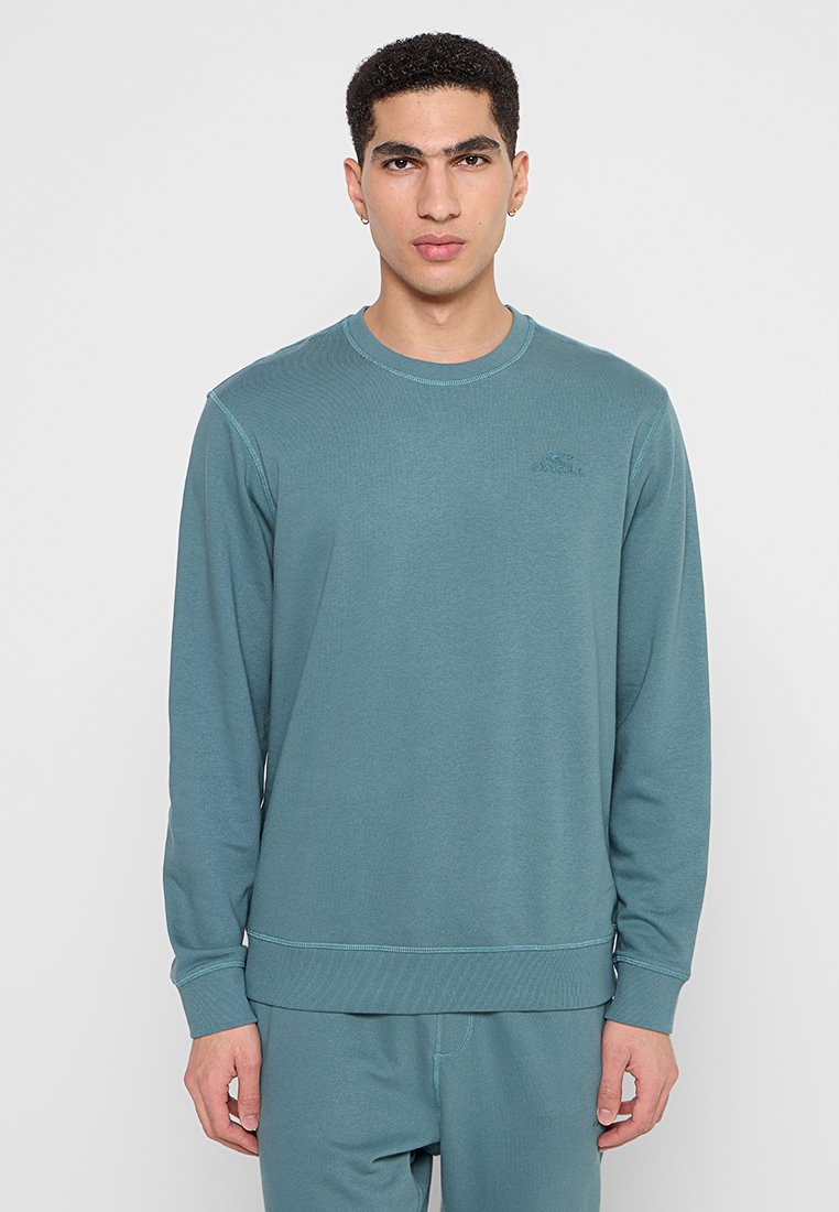 Hellblaues Sweatshirt mit langen Ärmeln, gerippten Bündchen und Saum, mit einem dezenten Logo auf der Brust und strukturiertem Stoff.