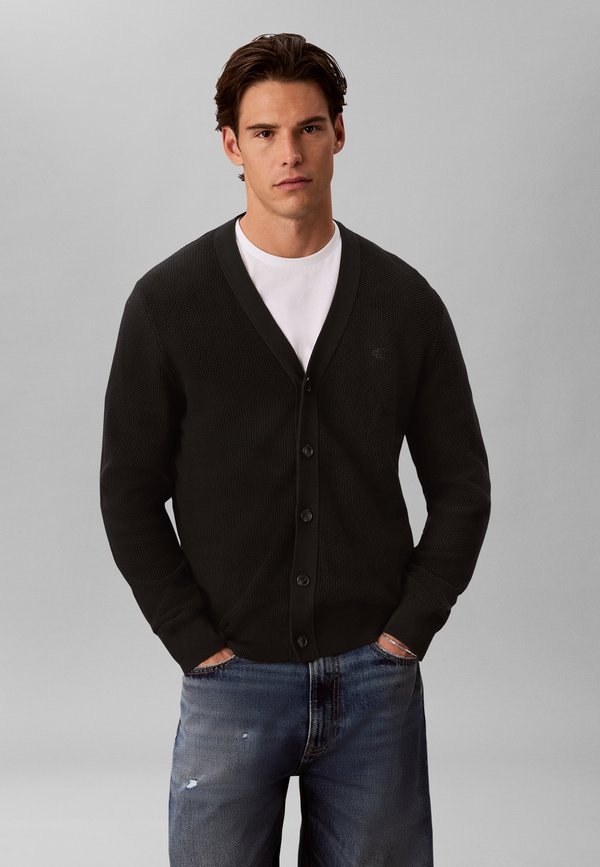 Calvin Klein LS TEXTURED COTTON CARDIGAN 12GG - Cardigan - black