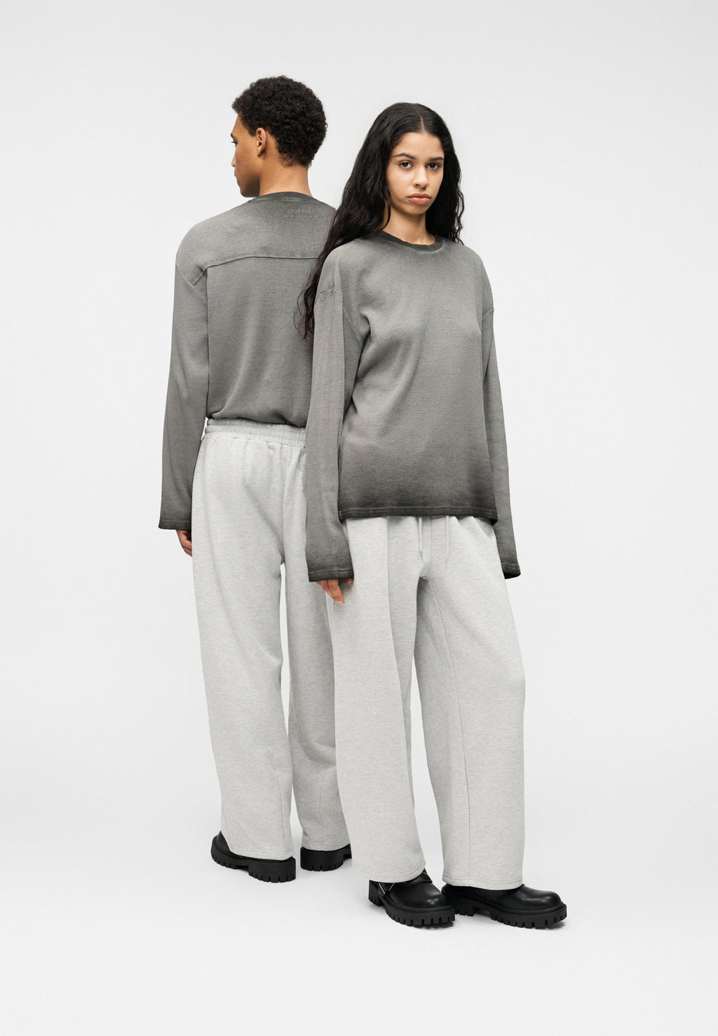 YOURTURN WAFFLE BOXY WASHED LONG SLEEVED