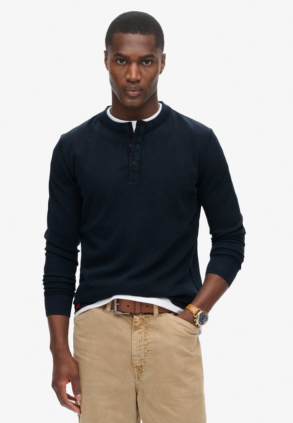 Superdry & Co VINTAGE TEXTURED GRANDAD  - Long sleeved top - eclipse navy