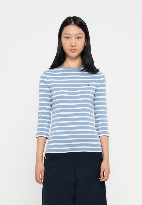 Tommy Hilfiger SLIM FIT - Long sleeved top - clear water/ecru